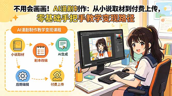 不用会画画！AI漫剧制作：从小说取材到付费上传，零基础手把手教学变现路径-摇钱树