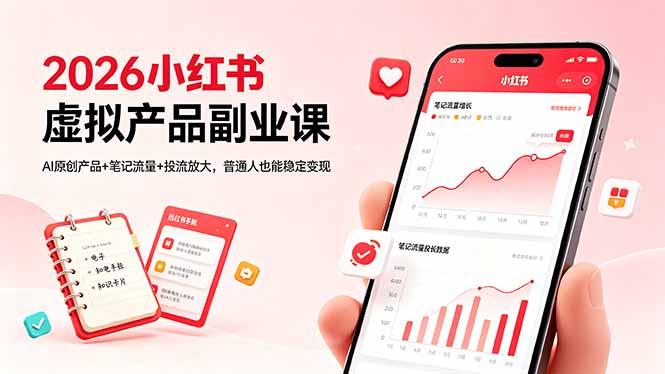 2026小红书虚拟产品副业课，AI原创产品+笔记流量+投流放大，普通人也能稳定变现-摇钱树