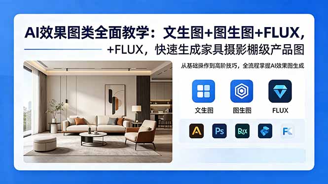 AI效果图类全面教学：文生图+图生图+FLUX，快速生成家具摄影棚级产品图-摇钱树