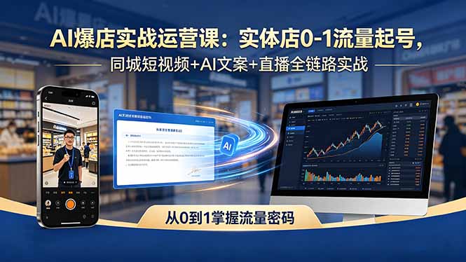 AI爆店实战运营课:实体店0-1流量起号,同城短视频+AI文案+直播全链路实战-摇钱树