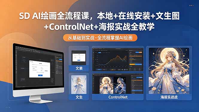 SD AI绘画全流程课，本地+在线安装+文生图+ControlNet+海报实战全教学-摇钱树