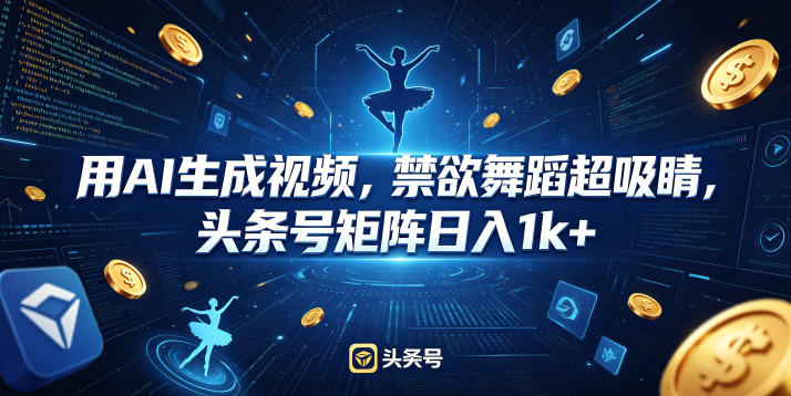 用AI生成视频，禁欲舞蹈超吸睛，头条号矩阵日入1k+-摇钱树