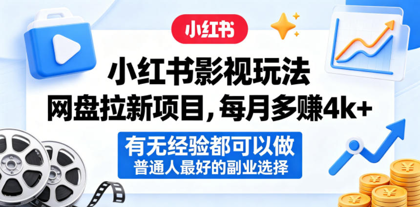 小红书影视玩法网盘拉新项目，每月多賺4k+，有无经验都可以做，普通人最好的副业选择-摇钱树