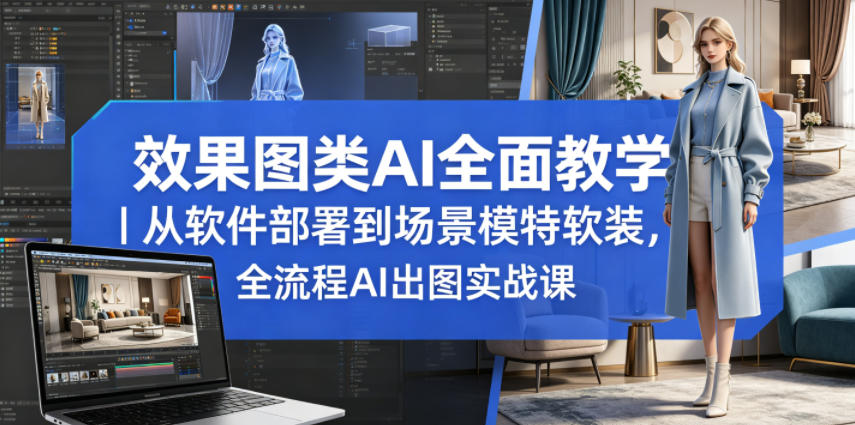 效果图类AI全面教学｜从软件部署到场景模特软装，全流程AI出图实战课-摇钱树
