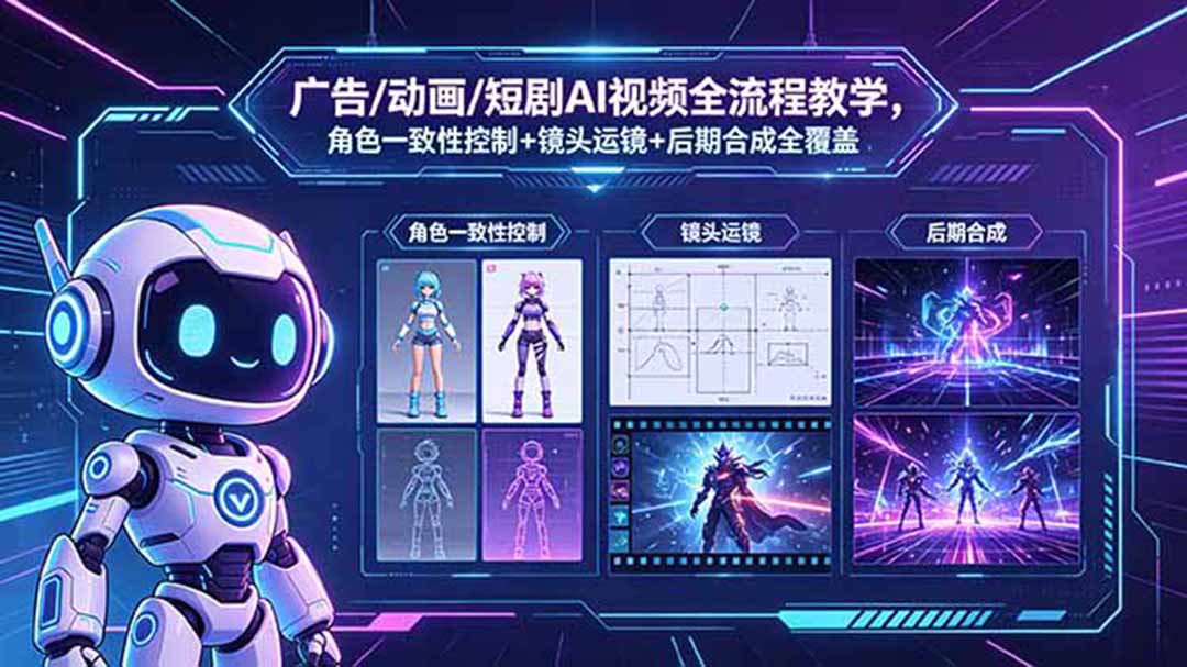 广告/动画/短剧AI视频全流程教学,角色一致性控制+镜头运镜+后期合成全覆盖-钱眼网