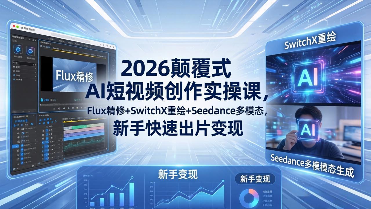 2026颠覆式 AI短视频创作课-5月更新，Flux精修+SwitchX重绘+Seedance多模态，新手快速出片变现-摇钱树