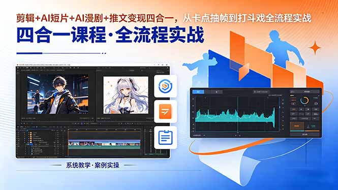 剪辑+AI短片+AI漫剧+推文变现四合一,从卡点抽帧到打斗戏全流程实战-摇钱树