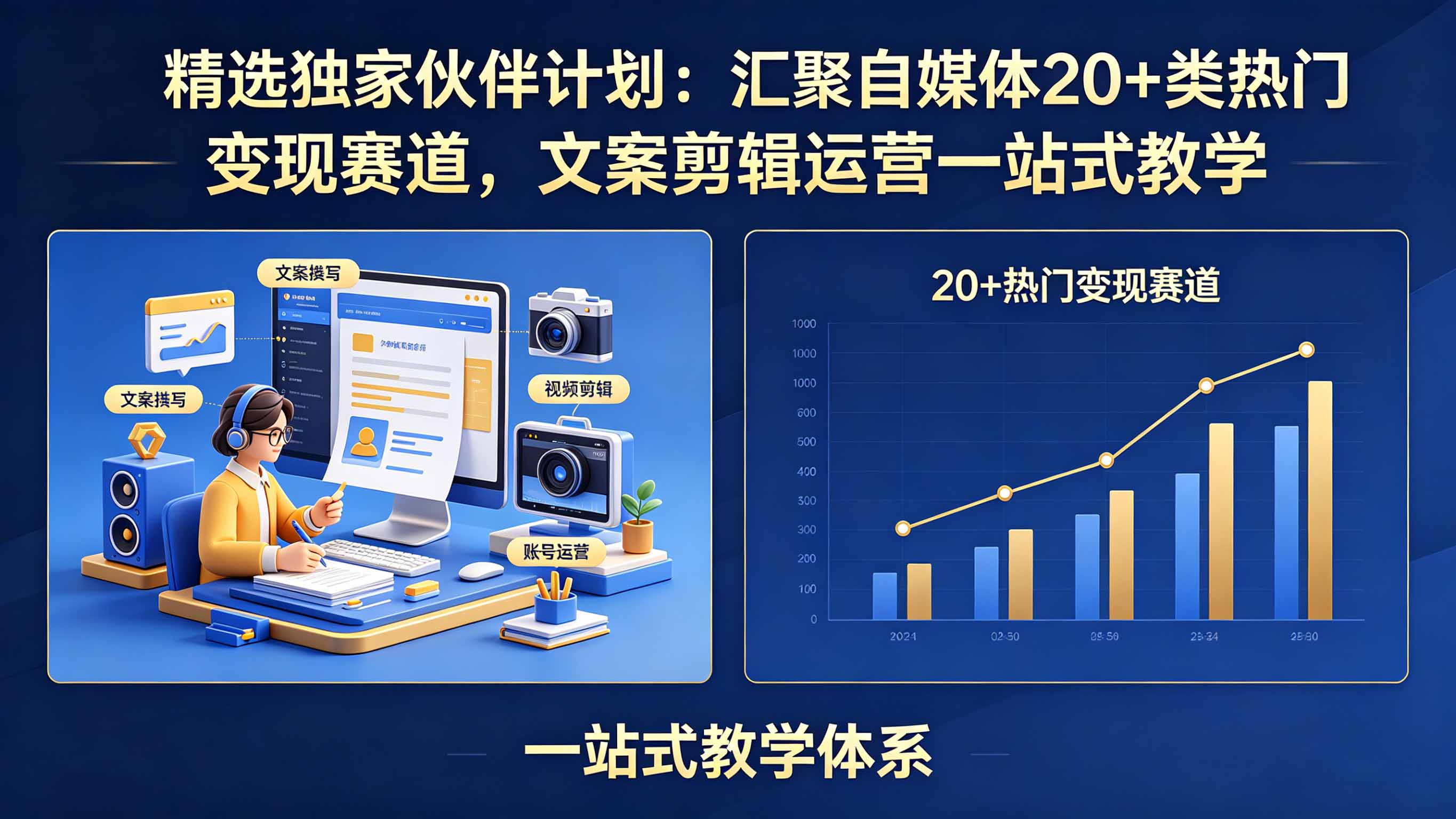 精选独家伙伴计划：汇聚自媒体20+类热门变现赛道，文案剪辑运营一站式教学-摇钱树
