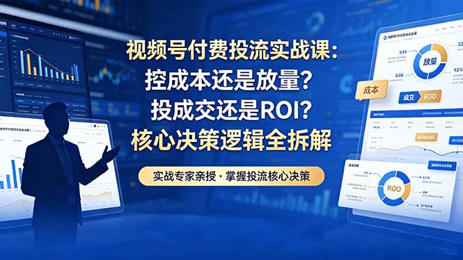 视频号付费投流实战课-5月:控成本还是放量?投成交还是ROI?核心决策逻辑全拆解-摇钱树