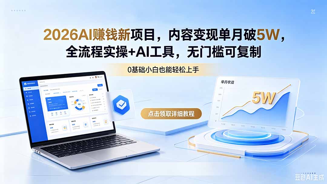 2026AI赚钱新项目，内容变现单月破5W，全流程实操+AI工具，无门槛可复制-摇钱树