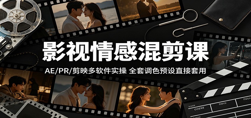 影视情感混剪课:AE/PR/剪映多软件实操,全套调色预设直接套用-徕钱快