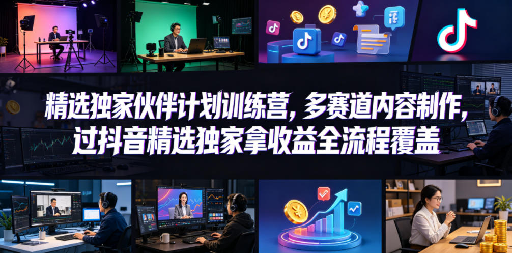 小豁食堂精选独家伙伴计划训练营，多赛道内容制作，过抖音精选独家拿收益全流程覆盖-摇钱树