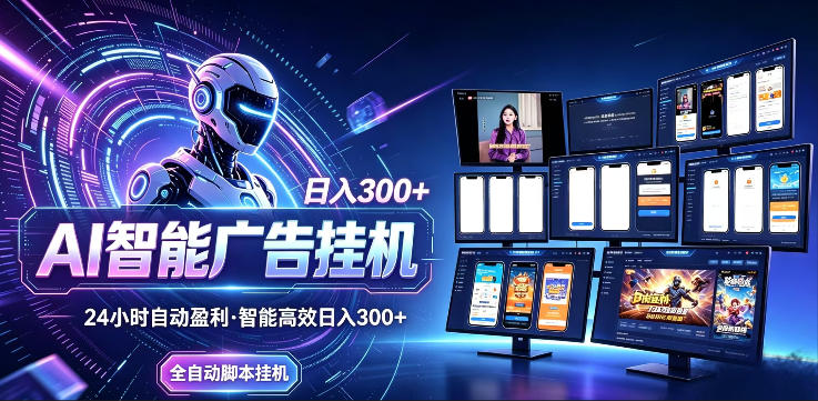 AI智能广告挂G项目,无需人工,单机稳定日入200+,可矩阵放大,24小时不间断刷广告賺收益【揭秘】-摇钱树