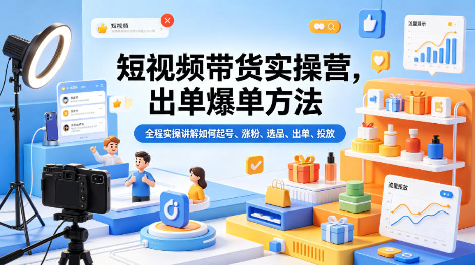 短视频带货实操营，出单爆单方法，全程实操讲解如何起号、涨粉、选品、出单、投放(更新0515)-摇钱树