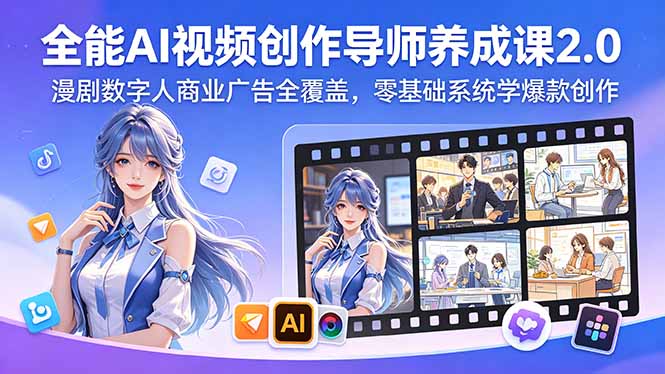 全能AI视频创作导师养成课2.0,漫剧数字人商业广告全覆盖,零基础系统学爆款创作-摇钱树