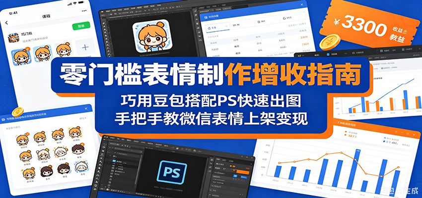 零门槛表情制作增收指南:巧用豆包搭配 PS 快速出图,手把手教微信表情上架变现-摇钱树