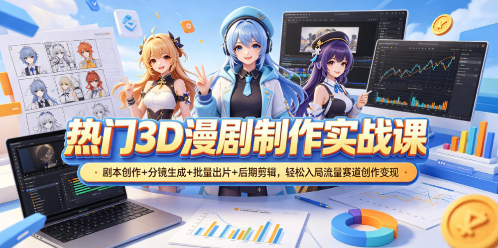 热门3D漫剧制作实战课，剧本创作+分镜生成+批量出片+后期剪辑，轻松入局流量赛道创作变现-摇钱树