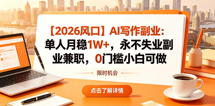 【2026风口】AI写作副业:单人月稳1W+,永不失业副业兼职,0门槛小白可做【揭秘】-摇钱树