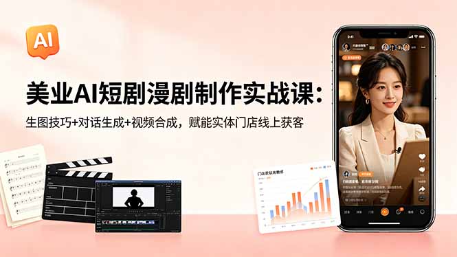 美业AI短剧漫剧制作实战课:生图技巧+对话生成+视频合成,赋能实体门店线上获客-摇钱树