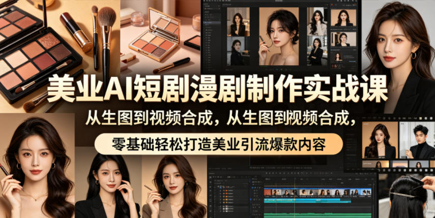 美业AI短剧漫剧制作实战课,从生图到视频合成,零基础轻松打造美业引流爆款内容-摇钱树