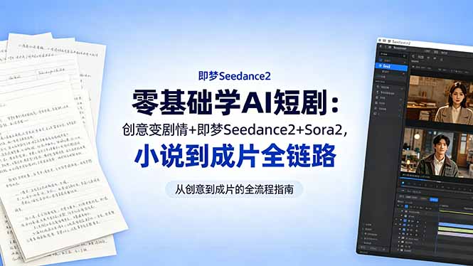零基础学AI短剧：创意变剧情+即梦Seedance2+Sora2，小说到成片全链路-摇钱树