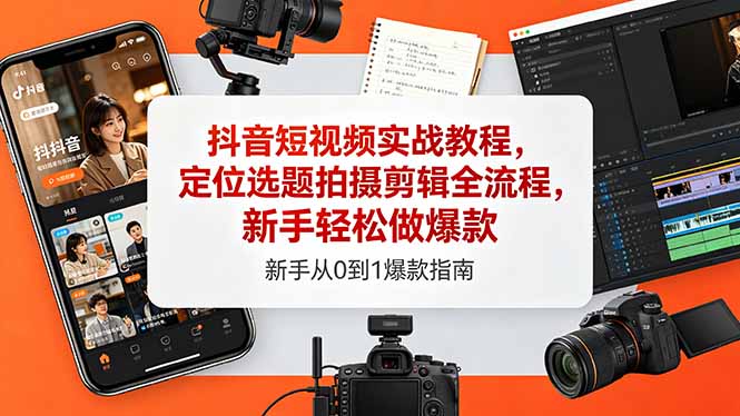 抖音短视频实战教程，定位选题拍摄剪辑全流程，新手轻松做爆款-摇钱树