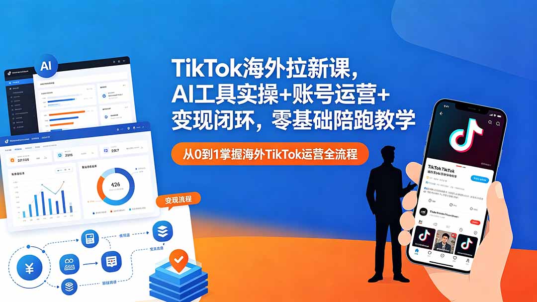 TikTok海外拉新课，AI工具实操+账号运营+变现闭环，零基础陪跑教学-摇钱树