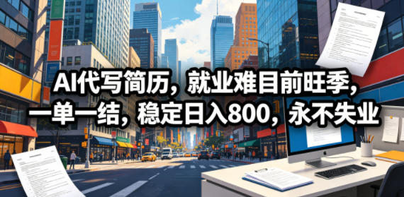 AI代写简历,就业难目前旺季,一单一结,稳定日入800,永不失业-摇钱树