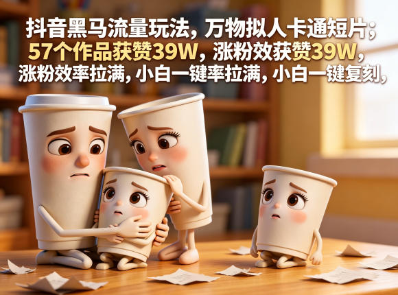抖音黑马流量玩法,万物拟人卡通短片,57个作品获赞39W,涨粉效率拉满,小白一键复刻,保姆级拆解-摇钱树