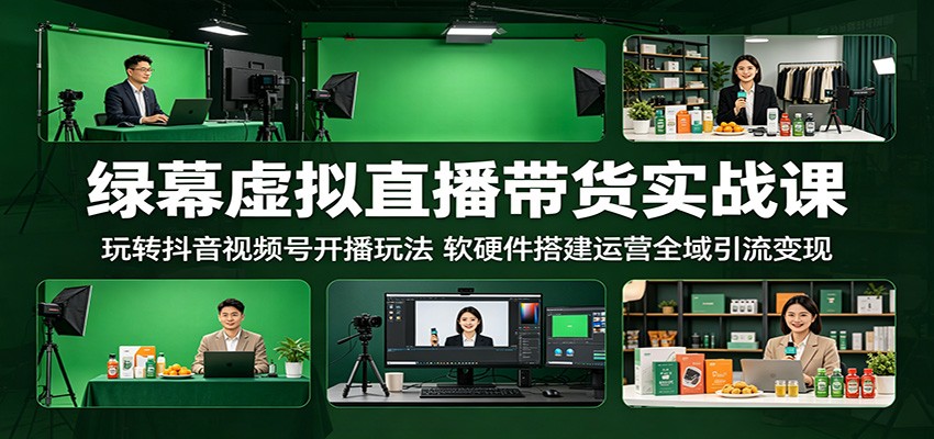绿幕虚拟直播带货实战课:玩转抖音视频号开播玩法,软硬件搭建运营全域引流变现-摇钱树