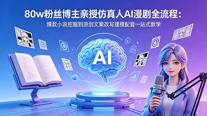 80w粉丝博主亲授仿真人AI漫剧全流程:爆款小说挖掘到原创文案改写建模配音一站式教学-摇钱树