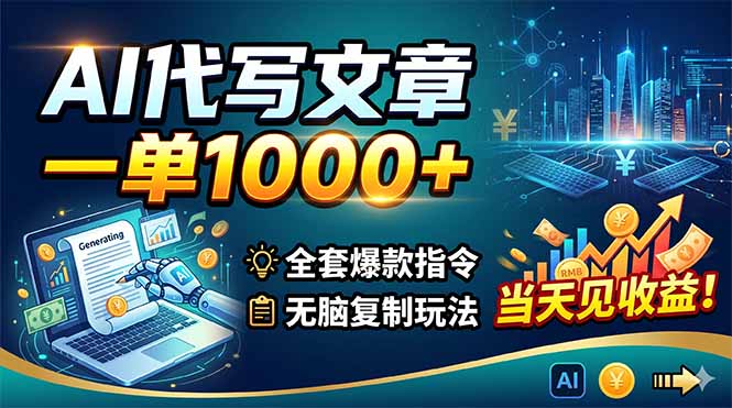 AI代写文章，一单1000+，全套爆款指令+无脑复制玩法，当天见收益！-摇钱树
