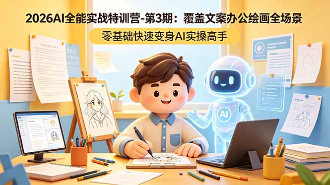2026AI全能实战特训营-第3期：覆盖文案办公绘画全场景 零基础快速变身AI实操高手-摇钱树