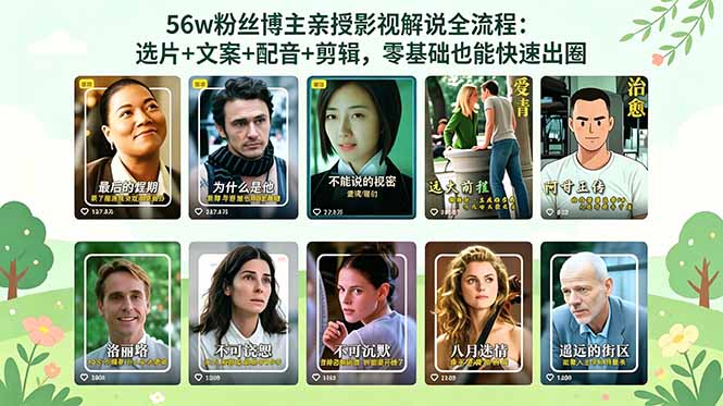56万粉丝博主亲授影视解说全流程：选片+文案+配音+剪辑，零基础也能快速出圈-摇钱树