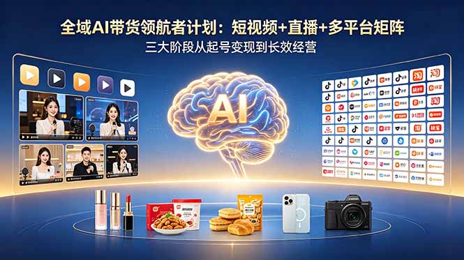 全域AI带货领航者计划:短视频+直播+多平台矩阵,三大阶段从起号变现到长效经营-摇钱树