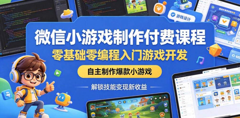 微信小游戏制作付费课程,零基础零编程入门游戏开发,自主制作爆款小游戏,解锁技能变现新收益-摇钱树
