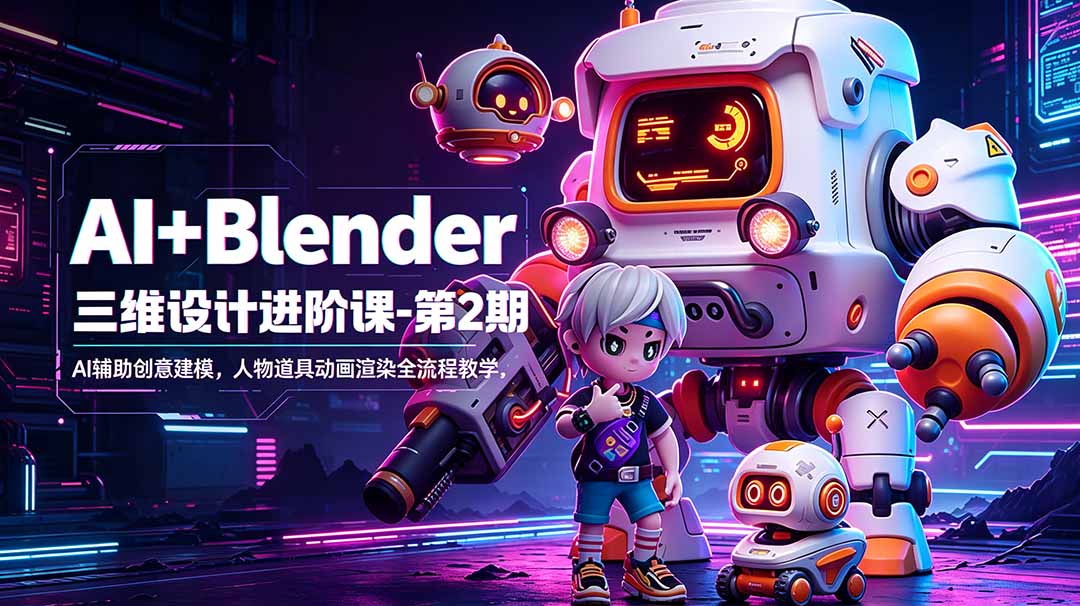 AI+Blender三维设计进阶课-第2期:AI辅助创意建模,人物道具动画渲染全流程教学-摇钱树