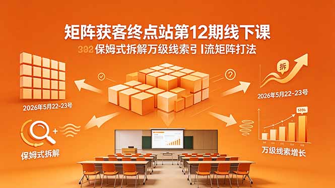 矩阵获客终点站第12期线下课 2026年5月22-23号 保姆式拆解万级线索引流矩阵打法-摇钱树