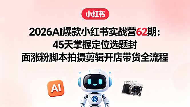 2026AI爆款小红书实战营62期:45天掌握定位选题封面涨粉脚本拍摄剪辑开店带货全流程-摇钱树