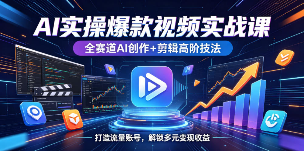 AI实操爆款视频实战课,全赛道AI创作+剪辑高阶技法,打造流量账号,解锁多元变现收益-摇钱树