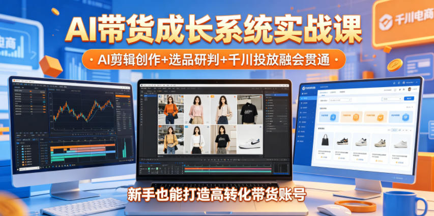 AI带货成长系统实战课,AI剪辑创作+选品研判+千川投放融会贯通,新手也能打造高转化带货账号(更新2026年)-摇钱树