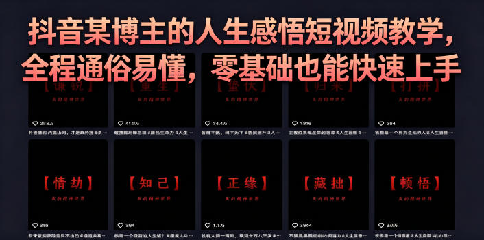 抖音某博主的灰太狼人生感悟短视频教学，全程通俗易懂，零基础也能快速上手-摇钱树