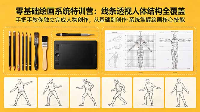 零基础绘画系统特训营:线条透视人体结构全覆盖,手把手教你独立完成人物创作-摇钱树