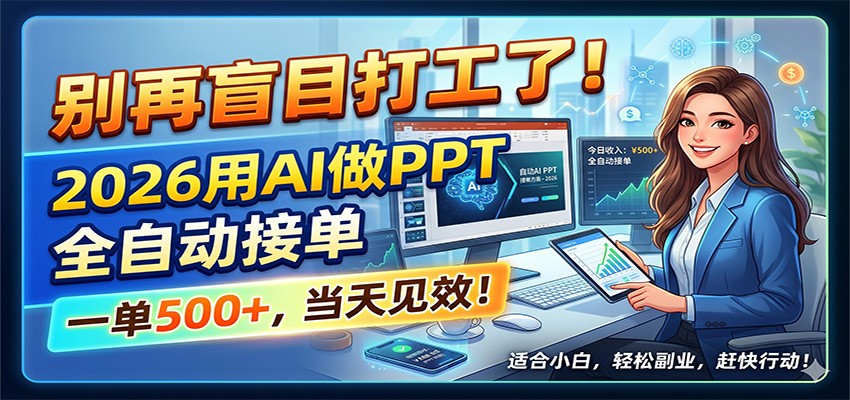 别再盲目打工了！2026用AI做PPT全自动接单，一单5张+，当天见效！-摇钱树