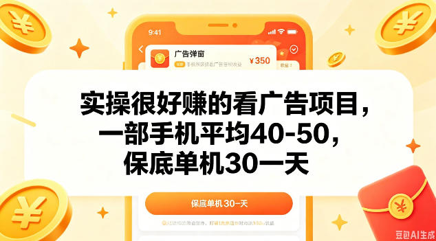 实操很好做的看广告项目,一部手机平均40-50,保底30单机一天【揭秘】-摇钱树