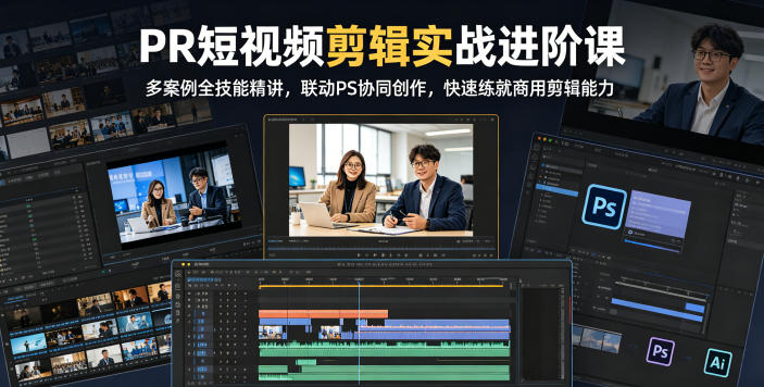 PR短视频剪辑实战进阶课,多案例全技能精讲,联动PS协同创作,快速练就商用剪辑能力-摇钱树