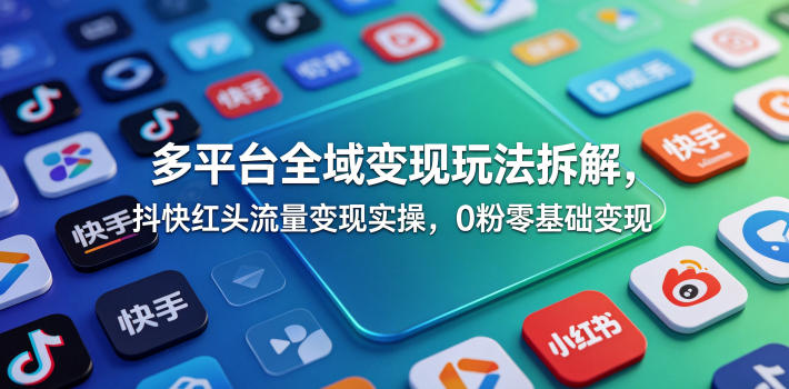 多平台全域变现玩法拆解，抖快红头流量变现实操，0粉零基础变现-摇钱树