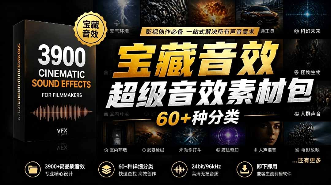宝藏音效合集包！60+多种音效分类，共计3900个，分类清晰，全中文分类，高品质剪辑音效素材包-摇钱树
