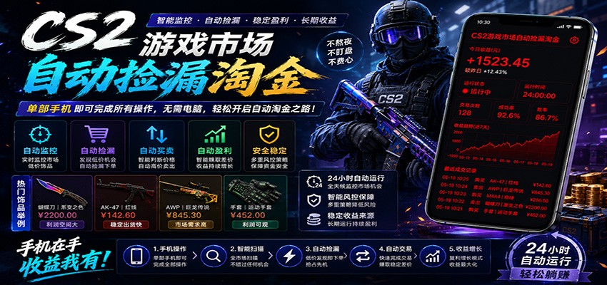 CSGO挂机捡漏项目通过利用游戏饰品交易机制，结合薄凉软件辅助捡漏，实现盈利-摇钱树