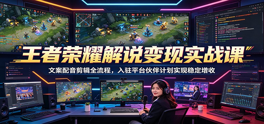 王者荣耀解说变现实战课：文案配音剪辑全流程，入驻平台伙伴计划实现稳定增收-盈科项目资源网